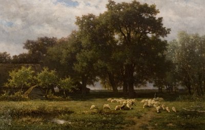 Paisaje con ovejas y granero, mediados del siglo XIX de Willem Roelofs